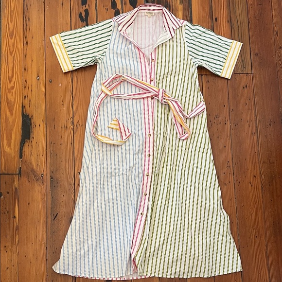 Parterre Vera Striped Multicolor Belted Shirt Dress - Picture 2 of 7